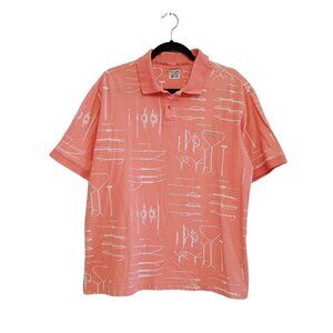 Columbia Nautical Rope Ties Pattern Polo Shirt Size  Large Peach Short Sleeve
